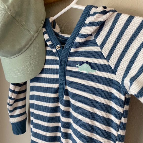 Carters Romper Dino Jumpsuit - Blue Stripes - Picture 2 of 2